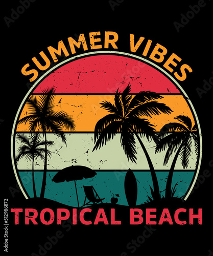 Summer vibes tropical beach retro vintage t-shirt design