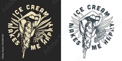 Ice cream sticker monochrome vintage