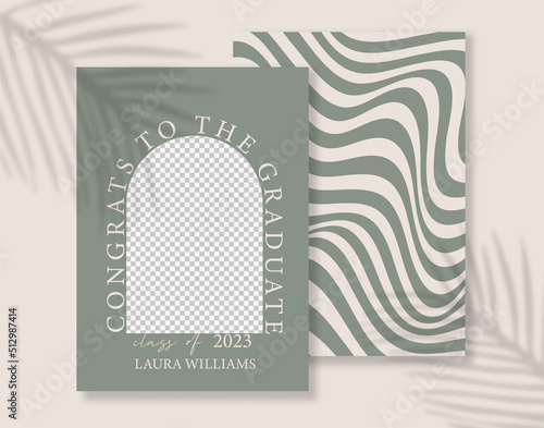 Modern Arch Photo Graduation Announcement with wave background and place for photo.