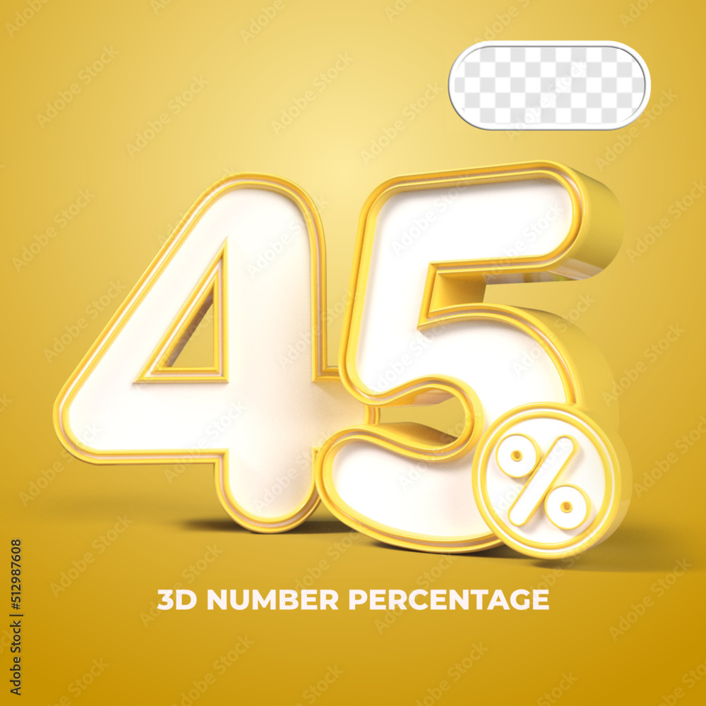 Fototapeta premium 3D render number 45% percentage sale progress Yellow color