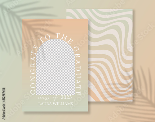 Modern Arch Photo Graduation Announcement with wave background and place for photo.