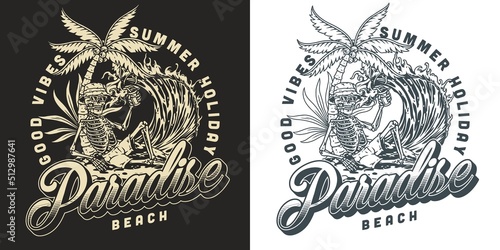 Beach holiday monochrome flyer vintage