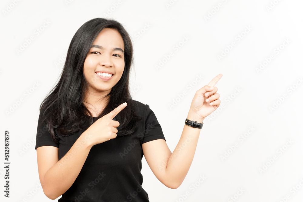 Showing Product and Pointing Side of Beautiful Asian Woman Isolated On White Background Showing Product and Pointing Side of Beautiful Asian Woman Isolated On White Background