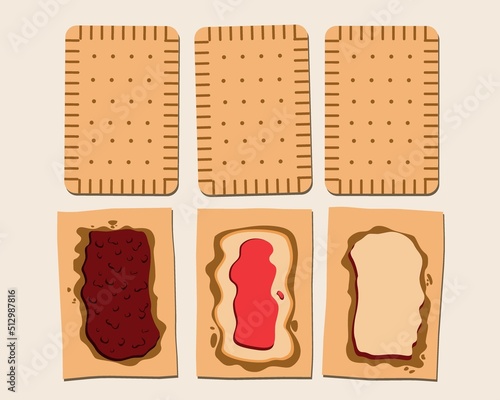 Homemade Pop-tarts made from scratch, flat vector stock illustration with biscuits and filling, cooking process