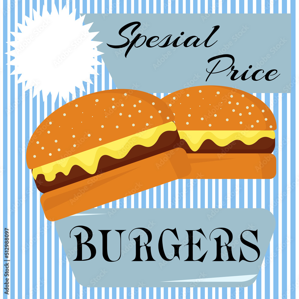Burger, fast food logo or badge, emblem. Special offer of a restaurant or cafe. Burger, fast food logo or badge, emblem. Special offer of a restaurant or cafe.