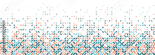Abstract colorful horizontal panorama template banner on white background. Beige and turquoise confetti on under border with free space for text. Modern banner with leaf shape in trendy colors