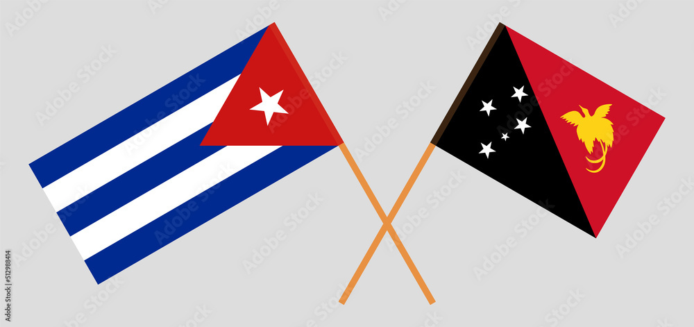 Crossed flags of Cuba and Papua New Guinea. Official colors. Correct proportion Crossed flags of Cuba and Papua New Guinea. Official colors. Correct proportion
