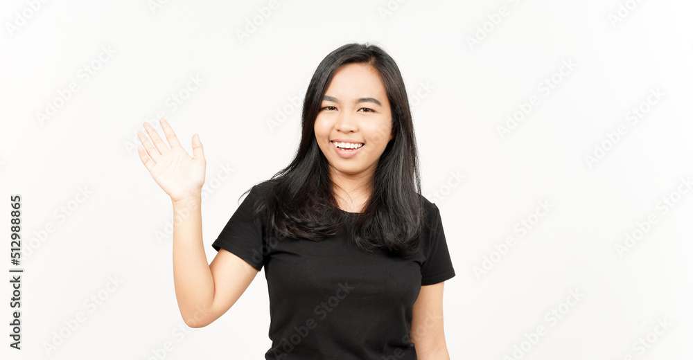Hi Greeting or Waving at Camera of Beautiful Asian Woman Isolated On White Background Hi Greeting or Waving at Camera of Beautiful Asian Woman Isolated On White Background