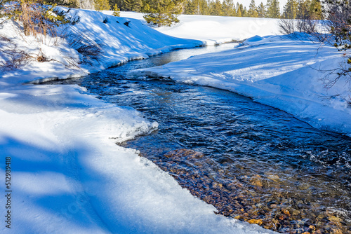 USA, Idaho, Ketchum, Creek in snow covered landscape photo