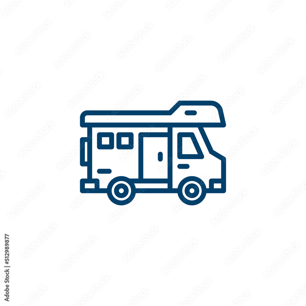 Camper van line icon. linear style sign for mobile concept and web design. Outline vector icon. Symbol, logo illustration. Vector graphic
