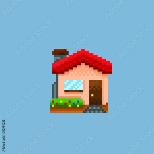 home building in pixel art style