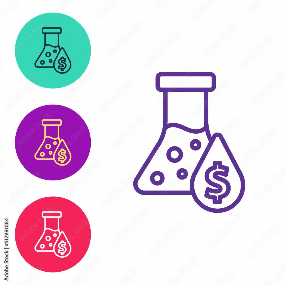 Set line Oil petrol test tube icon isolated on white background. Cmemistry flask and falling drop. Set icons colorful. Vector Set line Oil petrol test tube icon isolated on white background. Cmemistry flask and falling drop. Set icons colorful. Vector