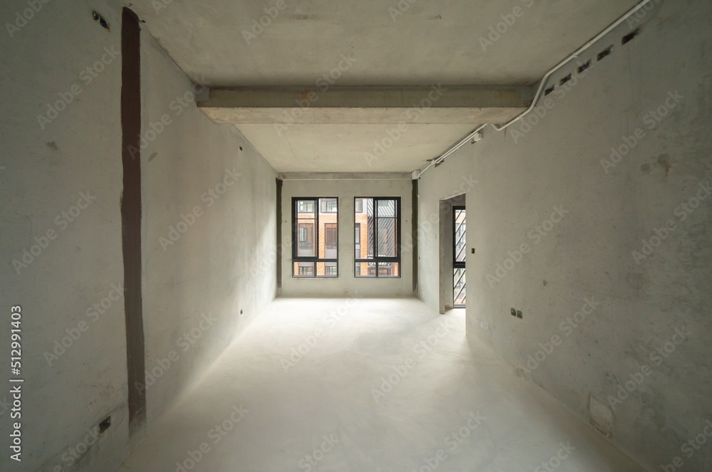 Empty under construction room in home or house with space on site. Interior. Old unfurnished room rental property, living space units. lifestyle. Renovation. Empty under construction room in home or house with space on site. Interior. Old unfurnished room rental property, living space units. lifestyle. Renovation.