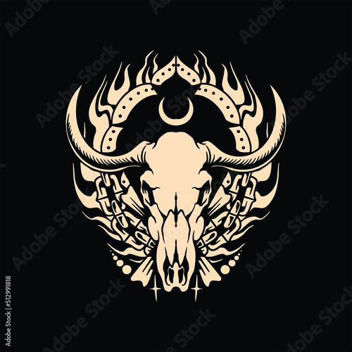 bull skull tattoo vector design