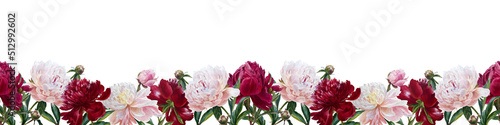 watercolor summer flowers - colorful peonies in botanical style