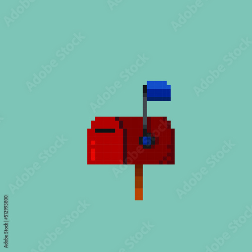 red mail box in pixel art style