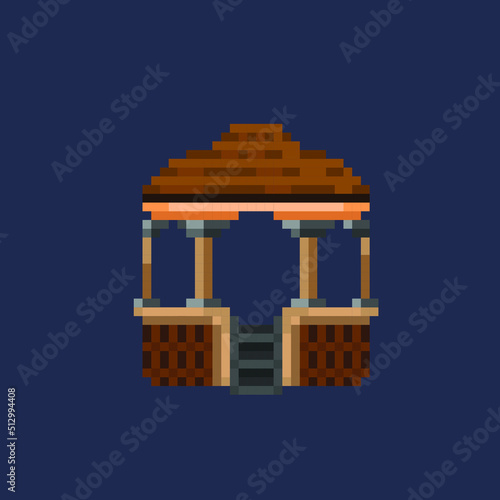 bamboo gazebo building in pixel art style