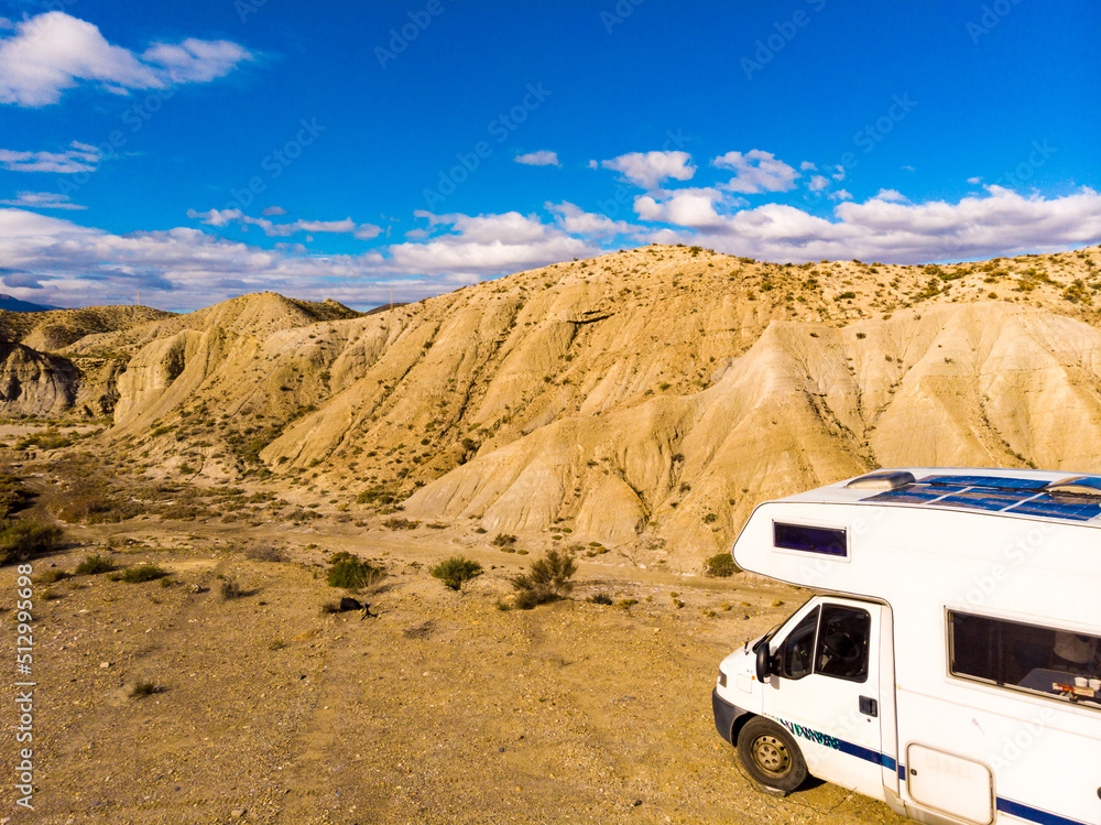 Caravan on Tabernas desert, Spain