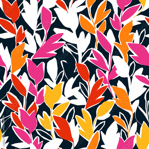 Collage floral seamless pattern. Hand drawn meadow. Botanical vector background with painted flowers. Craftdrawn retro styled small scaled fashion print for fabric, paper, home textile and goods