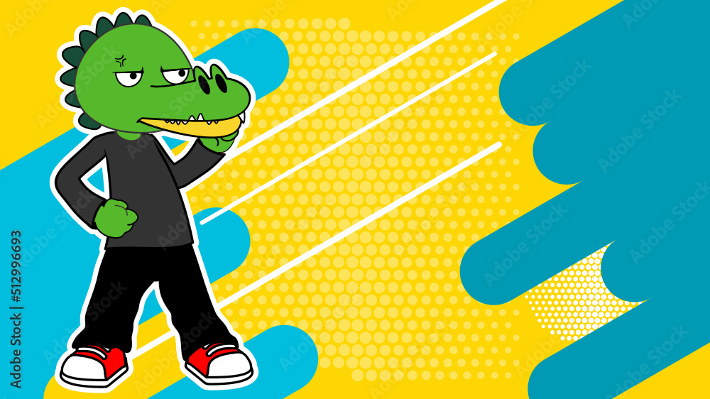 Obraz premium angry young crocodile cartoon with fashion clothing background in vector format