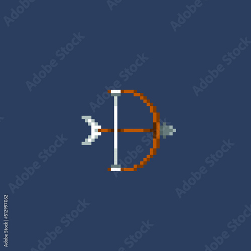 bow with arrow in pixel art style