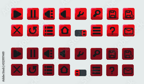 red button set in pixel art style