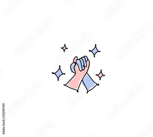 Diversity and inclusion logo. Multinational hands holding each other. Inclusive illustration for web, print, t-shirt, textile, background, postcard. One line abstract illustration