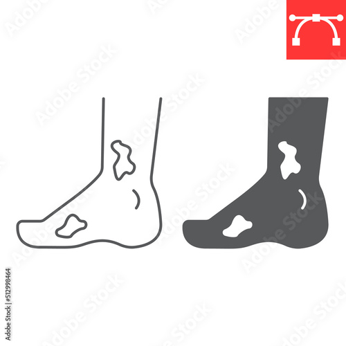 Diabetic foot line and glyph icon, ulcer and disease, diabetic foot vector icon, vector graphics, editable stroke outline sign, eps 10.