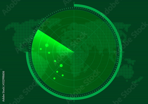 Radar dot on world map technology background.