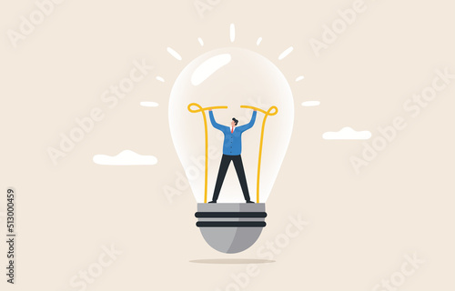 Sparking new business ideas. Creativity, innovation. Processes and solutions. Leadership that faces problems. Manager or leadership plug in idea light bulb.