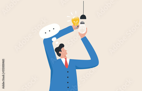Change the light bulb, change the idea. improve concept or new innovations to a new method. .A young man or businessman turns light bulbs for ideas.