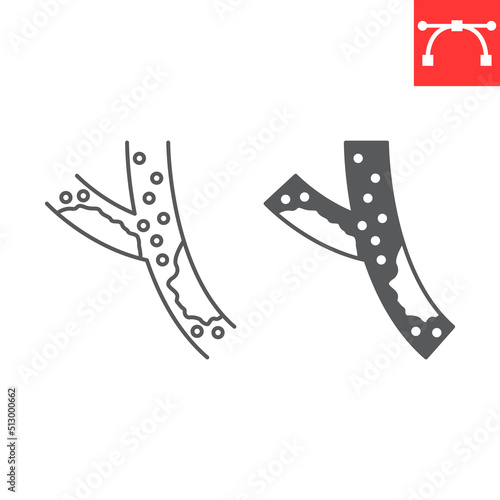 Blood vessel line and glyph icon, cholesterol and vein, blood vessel vector icon, vector graphics, editable stroke outline sign, eps 10.