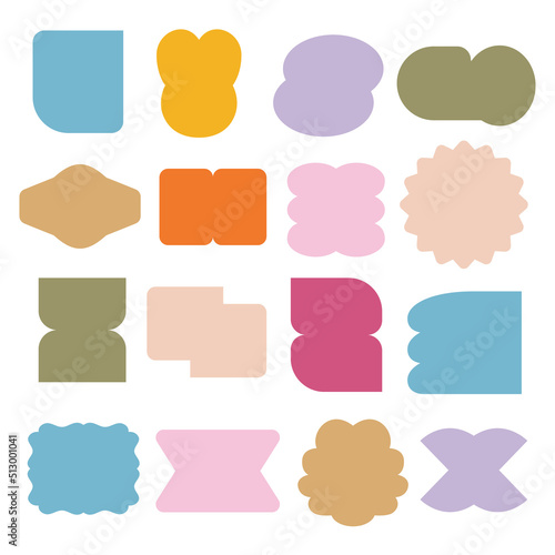 Line Art chunky Hippie Retro hippie Abstract shape stickers, psychedelic groovy set bundle elements. Cute vintage icons Sticker Label in 70s, 80s, 90s style. Flat illustration, design templates.