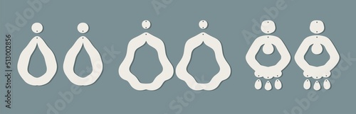 Vector Earrings Templates big set of Boho hand drawn various shapes. Modern trendy vector illustration. Laser cut, wooden earrings. Metal cut. Isolated on white background