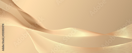 Premium background design with diagonal line pattern in gold color. Abstract golden threads background with glow effect