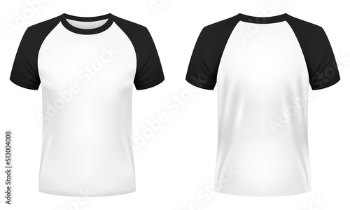 Short sleeve raglan t-shirt template. Front and back views. Vector illustration. photo