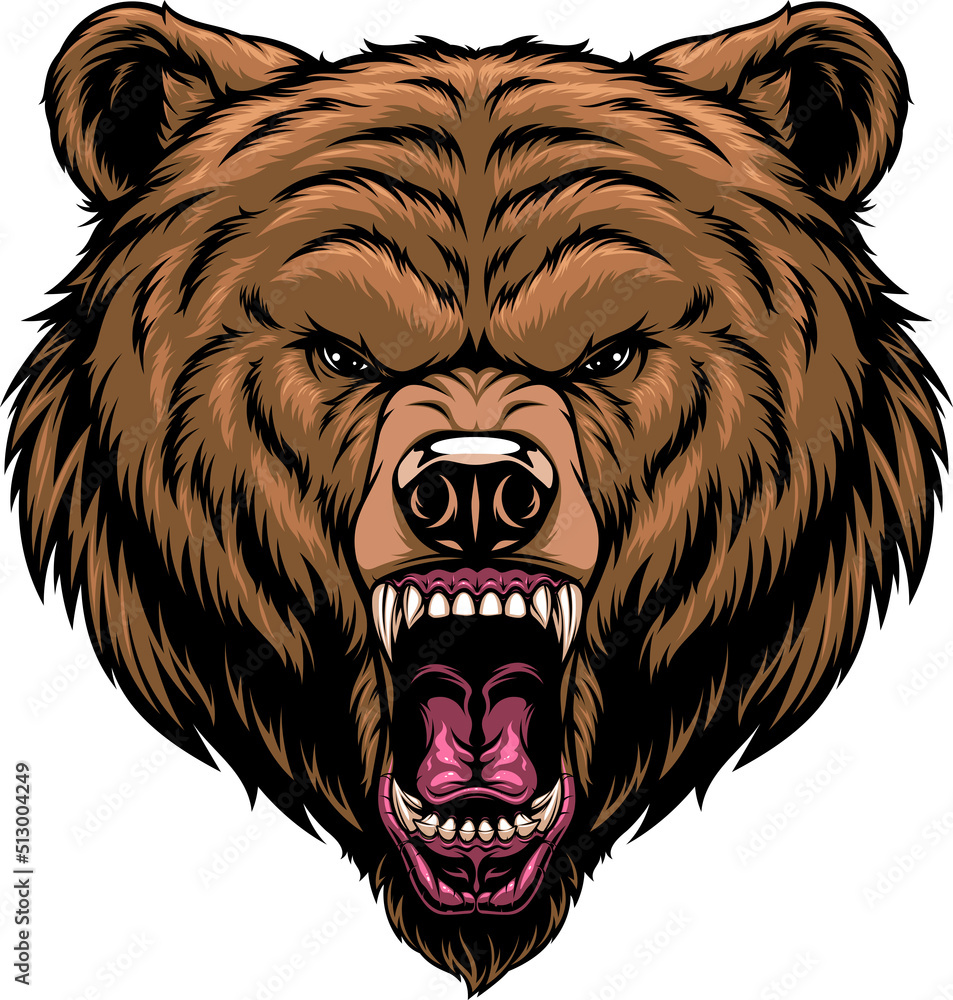 Vector illustration, the head of a ferocious grizzly bear - obrazy, fototapety, plakaty 