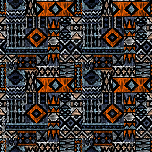 Seamless geometric pattern. Bohemian patchwork print. Ethnic and tribal motifs. Vector illustration.