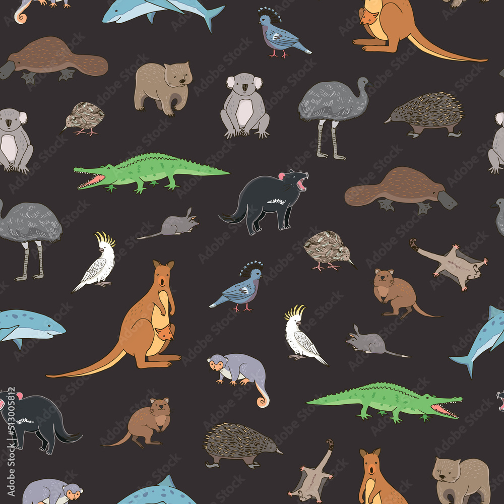 Naklejka premium Australian animals vector seamless pattern