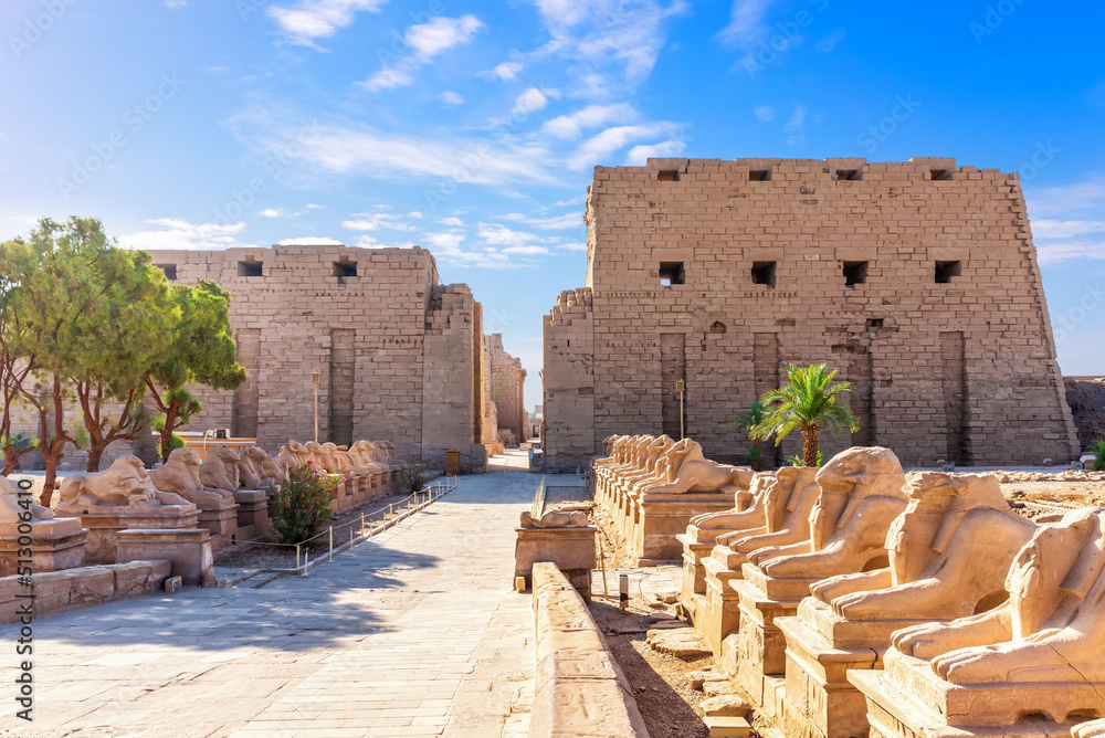Karnak Temple entrance and the King s Festivities Road or Avenue of Sphinxes, Luxor, Egypt