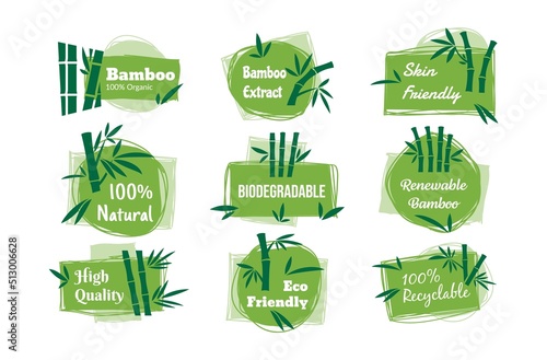 Real bamboo extract green healthy ecology logo set vector flat illustration