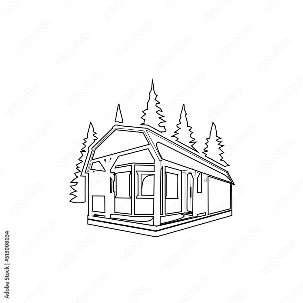 house and trees logo icon outline