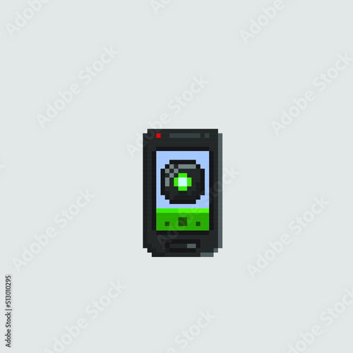 black mobile phone with black disc screen in pixel art style