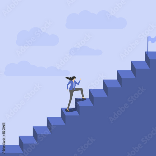 a woman who is climbing the ladder to achieve success. design for posters, plants, industry and presentations