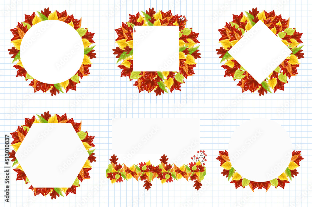 Set of autumn wreath. Autumn frame templated. Autumn wreath isolated on white background Set of autumn wreath. Autumn frame templated. Autumn wreath isolated on white background