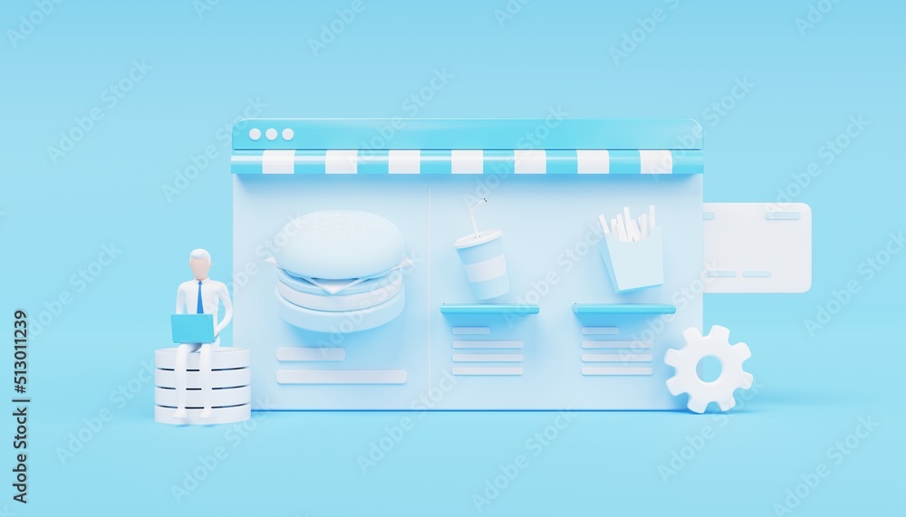 blue white fast food online store 3d illustration blue white fast food online store 3d illustration