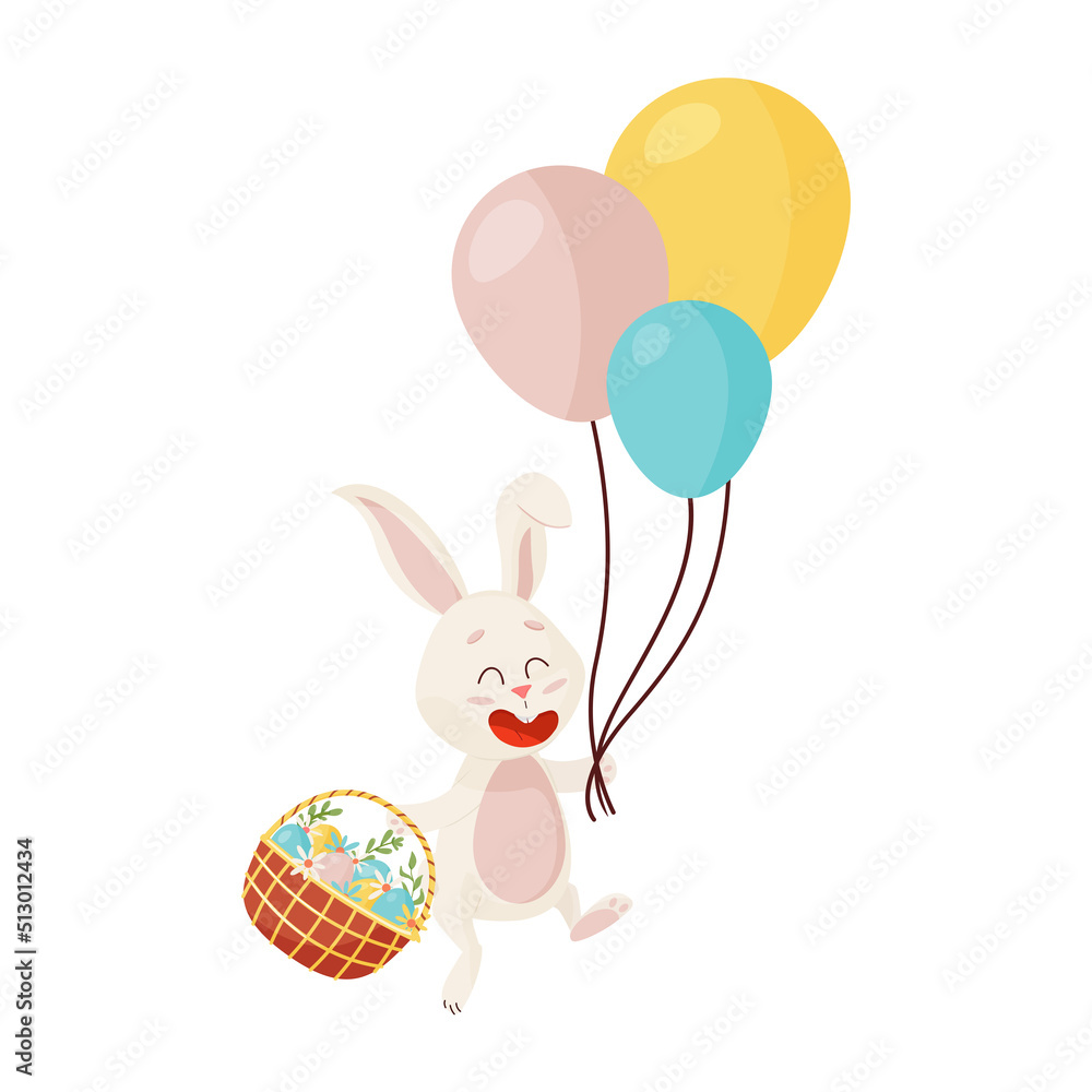 Obraz premium Bunny Character. Flying and Laughing Funny, Happy Easter Rabbit.