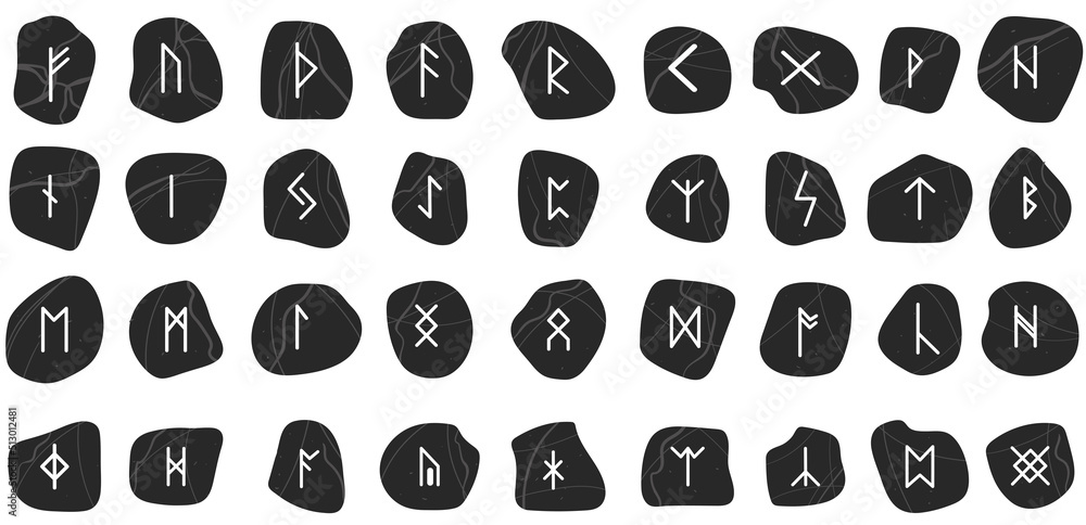 Rune. Set of Doodle Black Texture Stone Stock Vector | Adobe Stock