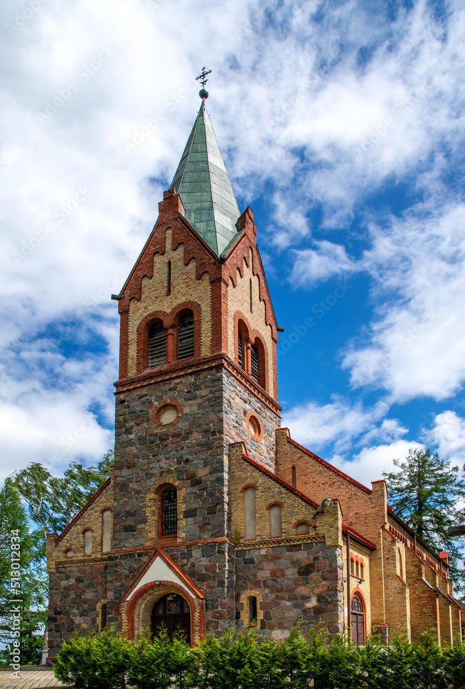 Built in 1895 in the neo-Gothic style, the Catholic Church of Our Lady of the Rosary in Bajtkowo in Masuria, Poland.