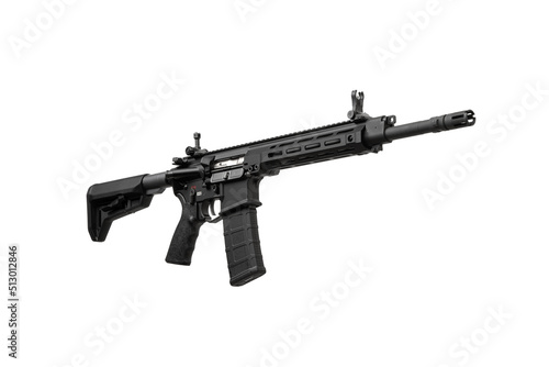 Modern automatic rifle isolated on white background. Weapons for police, special forces and the army. Automatic carbine. Assault rifle on white.